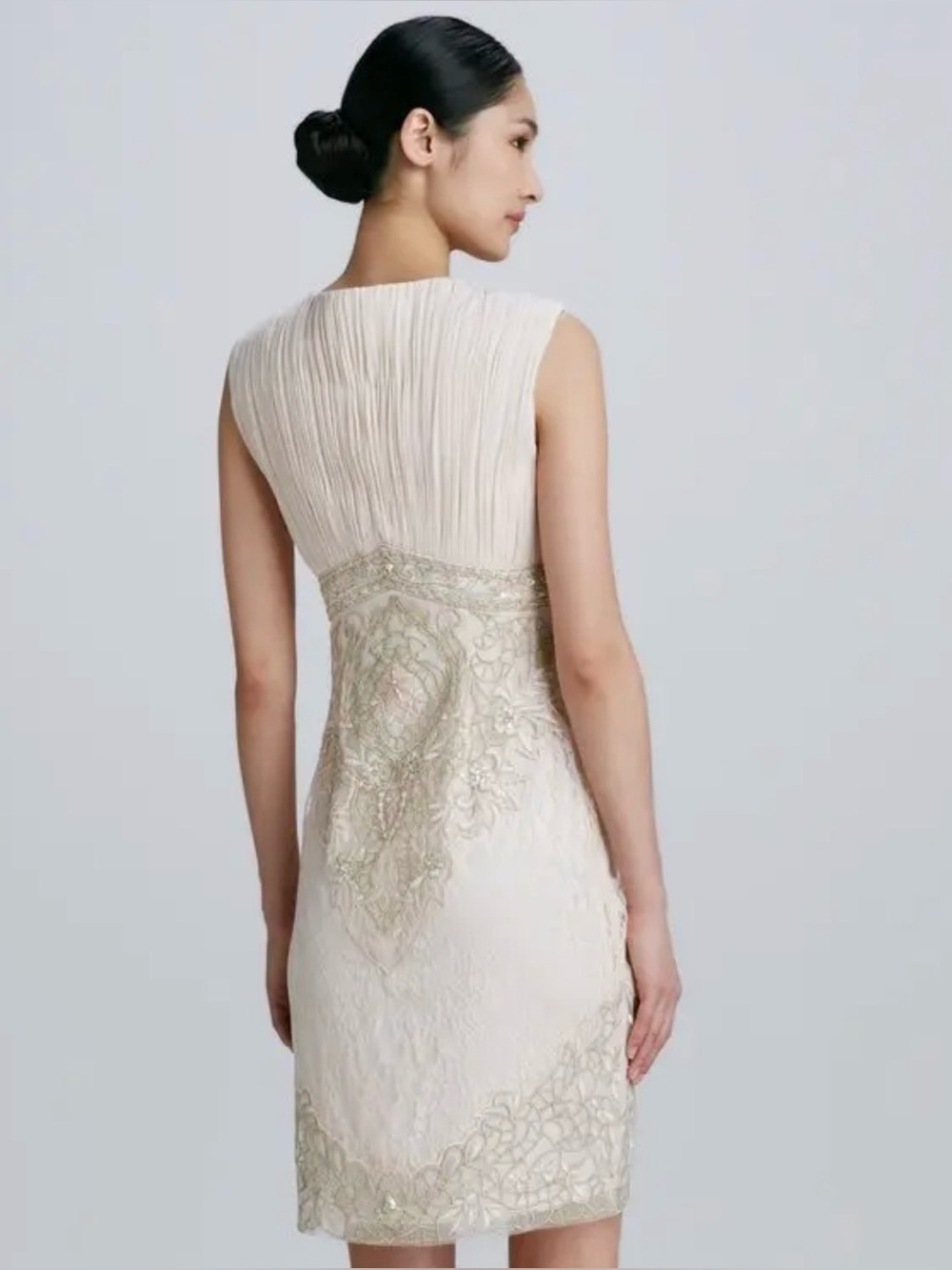 Sue Wong Ivory Embroidered Sheath Dress - Elegant Sleeveless Cocktail Dress